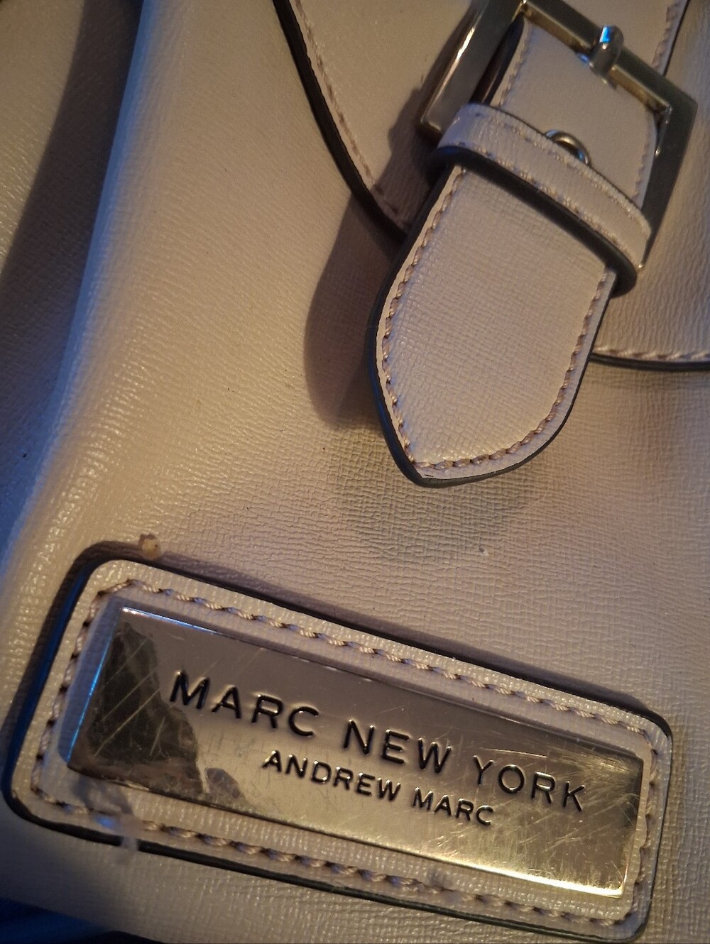 Marc New York Cream Leather Shoulder Satchel with Buckle Detail
